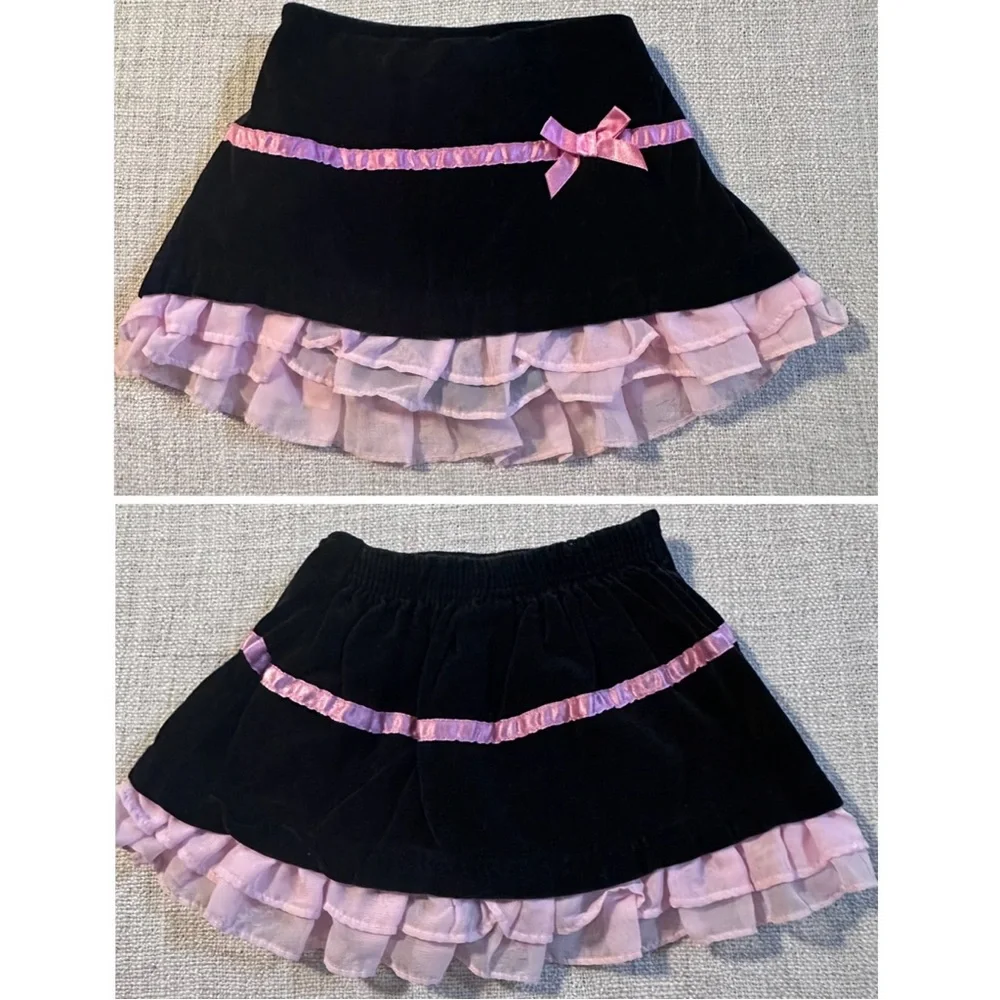 2 Skirts New THE CHILDREN'S PLACE Black Corduroy Velvet Pink Ruffle Bloomer 5 5T